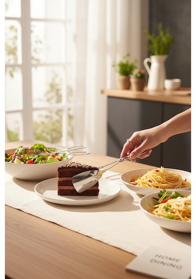 Akayev Aurea 3lü Premium Pasta Salata Makarna Maşa Takımı Gümüş