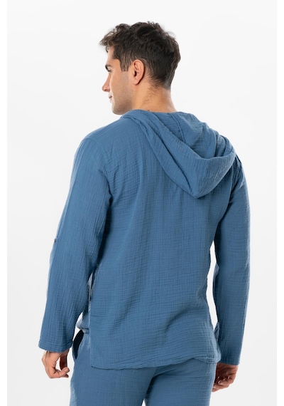 Uzun Kol Erkek Kapüşonlu Yazlık Müslin Sweatshirt İndigo İndg-indigo İndigo