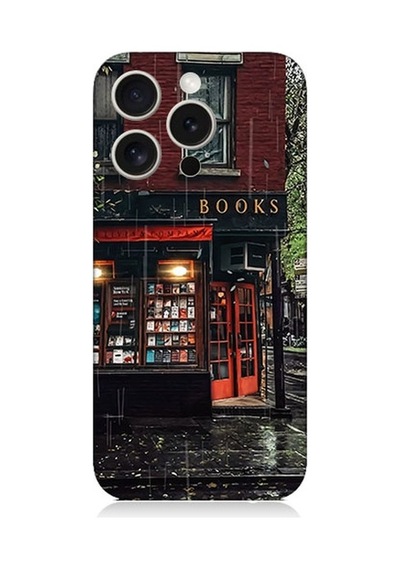 Apple Uyumlu iPhone 15 Pro Köşedeki Kitabevi Desenli Silikon Kılıf