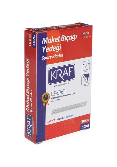 Maket Bıçağı Yedeği Dar 9mm, 100'lü Paket, 0,4mm Kalınlık
