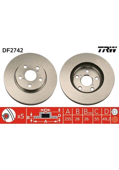 Ön - 300 - Fren Aynası Carına 93-97 - Dpmıx-hb - 255x28x26xhavalı Df2684 Ön Fren