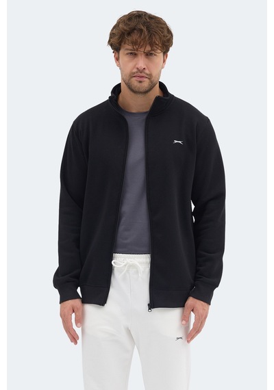 Slazenger Mendoza I Erkek Fermuarlı Dik Yaka Cepli Siyah Sweatshırt Siyah