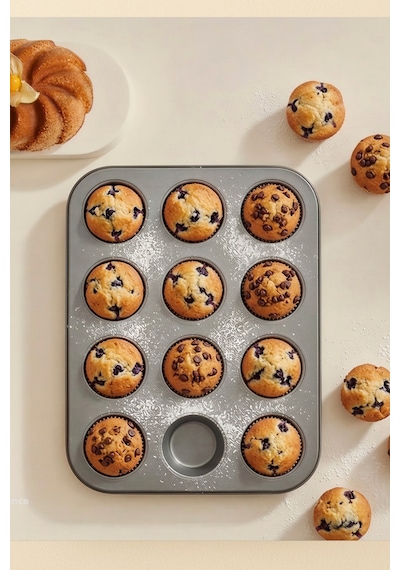 Cake Pro 12'li Kek Kalıbı, Bölmeli Muffin/cupcake Kek Kalıbı Siyah