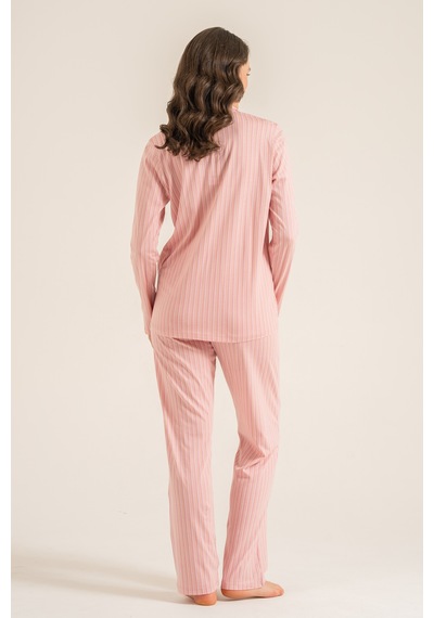 Pierre Cardin 9296 Modal Önden Düğmeli Uzun Kol Kadın Pijama Takımı Gülkurusu Pembe