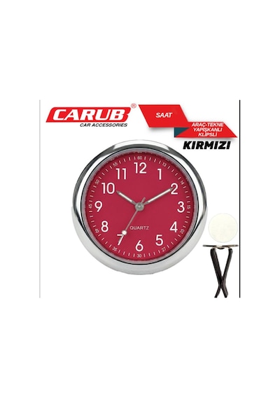 Carub Zaman Saati Araç Tekne Yapışma+ Klips 4 Cm Çap Kırmızı