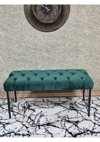 Zafir Siyah Boyalı Tel Ayaklı 90 Cm Puf Bench - Puf - Bench - Kasalı Oturak - Oturak - Yatak Ucu Puf Yeşil