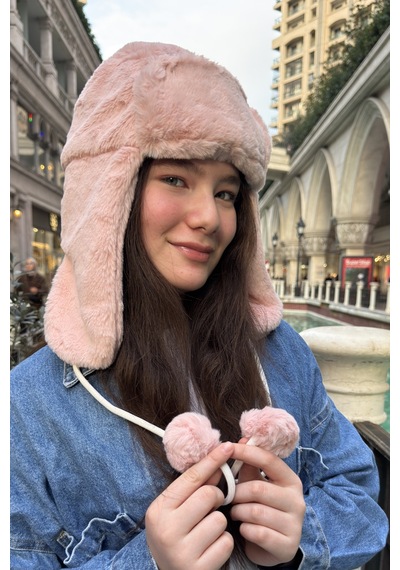 Mollycrush Genç Pembe Peluş Ponponlu Pilot Şapka Uniseks Kışlık Ushanka Tarzı Pembe