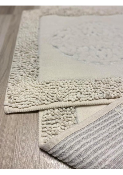 Pamukkent Süper Emici 2'li%100 Pamuk Ultra Lüks Banyo Paspası Seti 60x100 Cm Ve 50x60 Cm Beyaz Çok Renkli