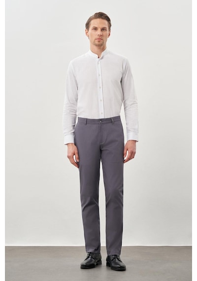 İmza Füme Kendinden Desenli Bez Ayağı Pamuklu Yan Cep Slim Fit Casual Pantolon 1003245168 Füme