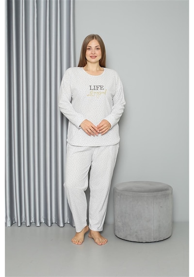 Akbeniz Welsoft Polar Kadın Büyük Beden Pijama Takımı 808050 - 3xl Ekru