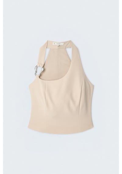 Sateen Aksesuar Detaylı Bluz - Bej-137444