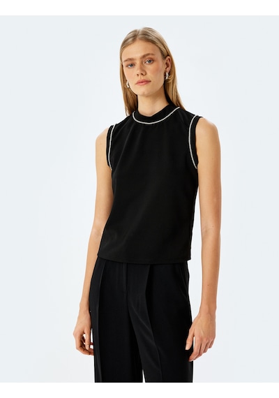 Koton Slim Fit Bisiklet Yaka Taşlı Kolsuz Tişört Siyah 5sak10005uk Siyah
