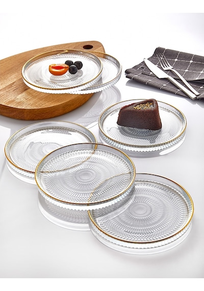 Gold Yaldızlı Lüks Cam Kek Ve Pasta Takımı 6'lı 16 CM