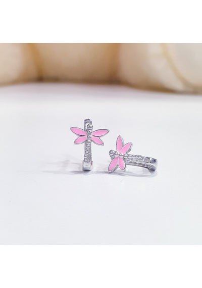 Magrib Pembe Kanatlı Yusufçuk Model Gümüş Çocuk Küpesi Gümüş Renk