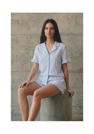 Fit Women Kadın V Yaka Comfort Fit Mavi Pijama Takımı