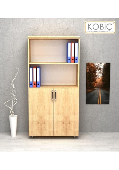 Kobiç Ofis Dosya Dolabı Kilitli Yarım Kapak Suntalam Dolap 80x35x150 Cm Meşe Meşe