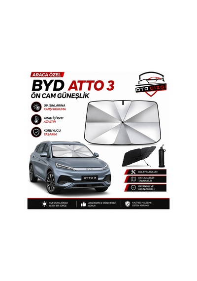 Byd Atto 3 Şemsiye Tip Ön Cam Güneşliği Katlanabilir Uv Korumalı Araç Cam Güneşlik