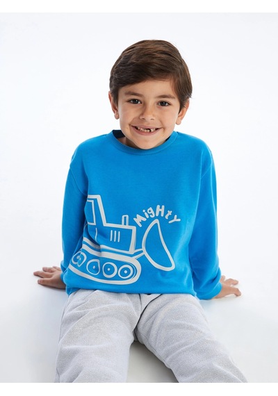 LC Waikiki Lcw Bisiklet Yaka Uzun Kollu Baskılı Erkek Bebek Sweatshirt Canlımavi