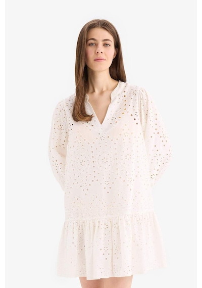 Defacto Apaş Yaka Brode Uzun Kollu Mini Plaj Elbisesi-fall İn Love D8734ax25smwt16 Beyaz