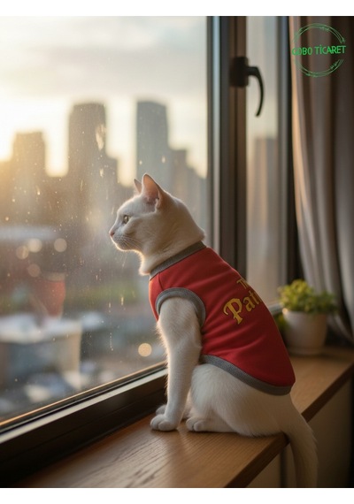 Kırmızı The Patron Yazılı Kedi Ve Köpek Kıyafeti Tişörtü Elbisesi Xsmall/xs/beden 0