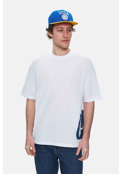 Ucla Roscoe Beyaz Bisiklet Yaka Baskılı Oversize Erkek Tshirt Beyaz