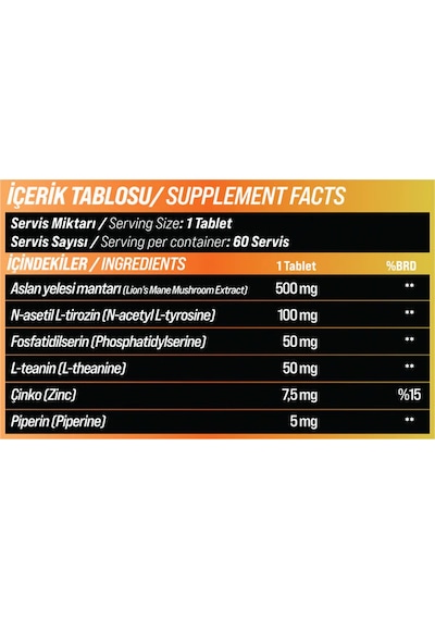 Grimsupps Lion's Mane & Theanine & Phosphatidylserine 60 Tablet Aromasız