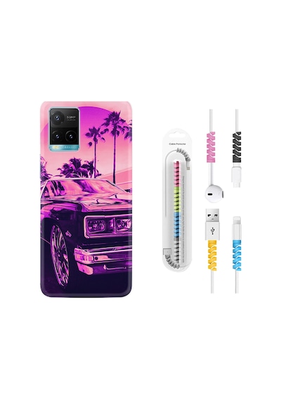Vivo Y21S Kılıf Kablo Koruyuculu Mor Araba 17Mate10Lite