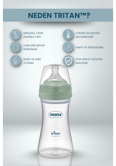 Mooma Neutra Antikolik Tritan Biberon 250 Ml 18 Ay Hızlı Akış - Çağla