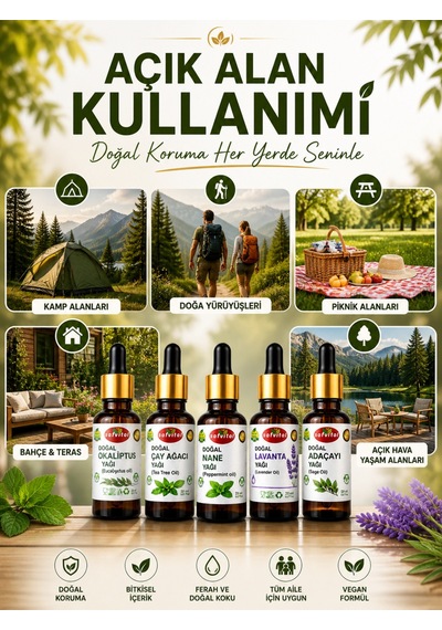 Kene, Sinek, Sivri Sinek, Haşereler İçin Doğal Koruma Okaliptüs, Çay Ağacı, Nane, Lavanta, Adaçayı Yağ Seti 5x20 Ml 100 ML