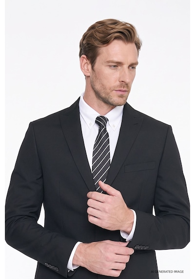 AC&Co / Altınyıldız Classics ERKEK SIYAH Ekstra Slim Fit Dar Kesim Kırlangıç Yaka Takım Elbise Siyah