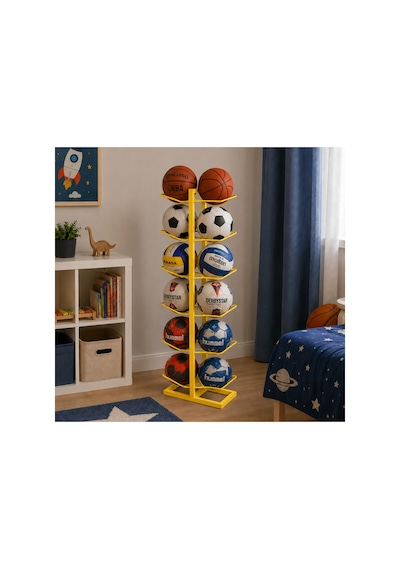 12'li Metal Top Sepeti Metal Top Rafı Top Düzenleyici Çok Renkli Metal Top Standı Sarı