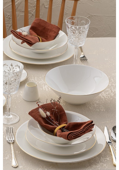 Emsan Elmira Gold Fine Bone 59 Parça 12 Kişilik Yemek Takımı Beyaz