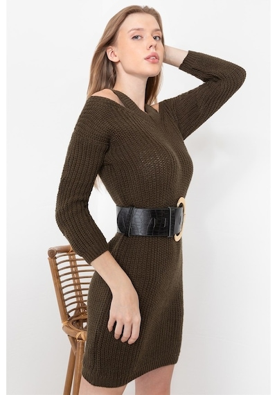 Aqe Fashion Kadın Haki Omuz Detaylı Elbise Haki