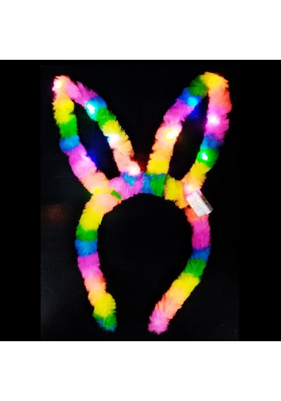 Renkli Tüylü Işıklı Tavşan Tacı Renkli Işıklı Taç Parti Tacı Konser Şenlik Tacı Head Band Colors Led