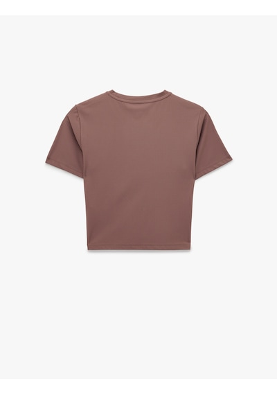 Koton Slim Fit Kısa Kollu Bisiklet Yaka Crop Spor Tişört Pembe 6sak10087nk Gül