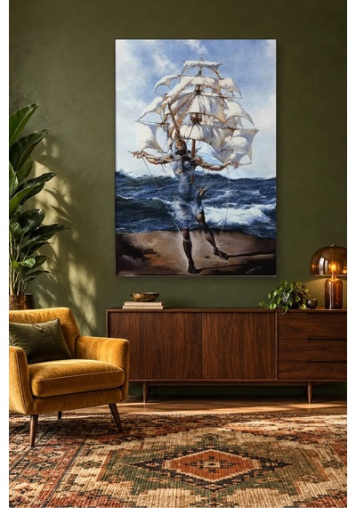 Fida Dali Yelkenli Gemi Adam Canvas Tablo Çok Renkli