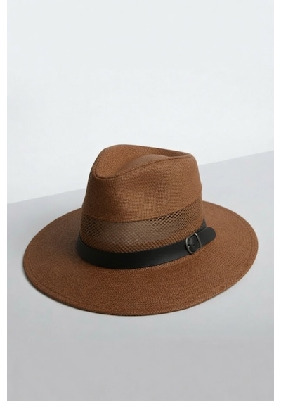 Mollycrush Erkek Hediye Şapka Kahverengi File Detaylı Fötr Yazlık Fedora Kahverengi