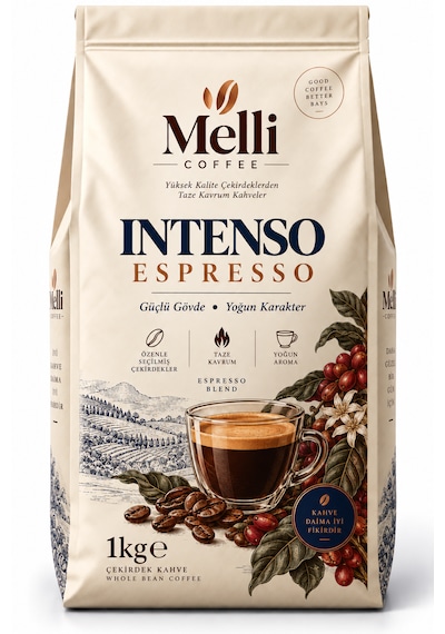 Mellı Coffee Intenso Espresso Çekirdek Kahve 1 Kg Güçlü Gövde & Yoğun Karakter Öğütülmüş
