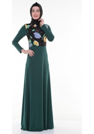 Nidya Moda Bahar Kombinli Pilili Yeşil Elbise-4046Y Yeşil