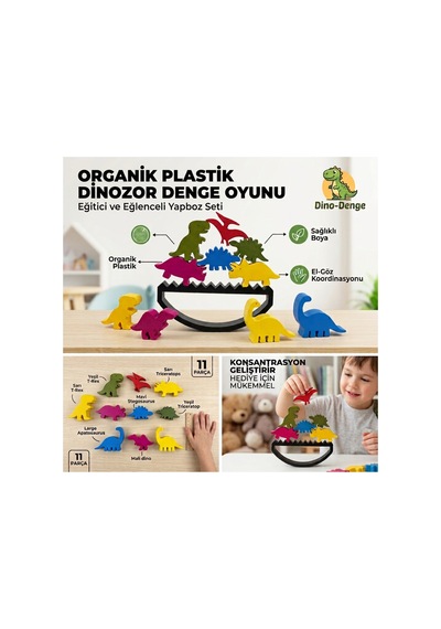 Organik Bazlı Dino Denge Oyuncağı - Eşleştirme Eğitici Aktivite Seti - Montessori Okul Öncesi Öğretici Çocuk İnce Motor Gelişimi Oyuncak