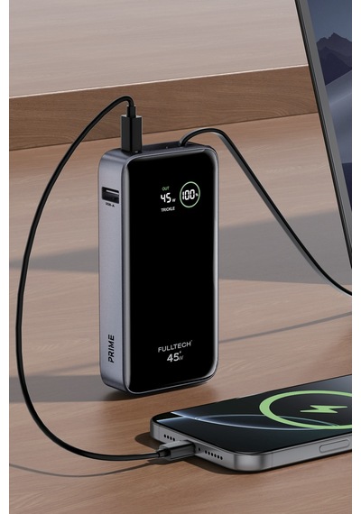 Fulltech Fp54 10000mah 45w Pd Hızlı Şarjlı Powerbank 45w Kablosuz Şarj Entegre Usb-c Kablo Dij Siyah