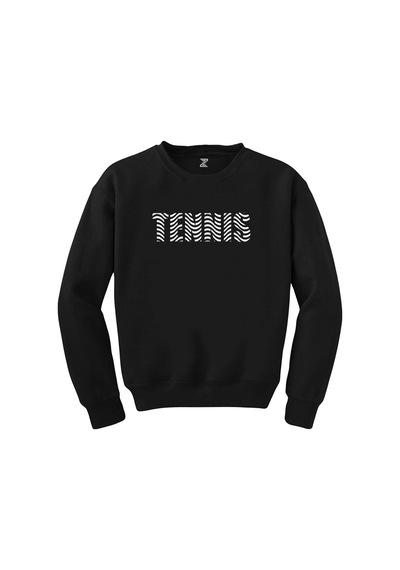 Tennis Text Siyah Sweatshirt Beyaz