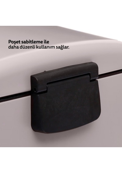 Ariane Metal Pedallı Antrasit 30 L Çöp Kutusu, Çıkarılabilir Kova, Poşet Sabitleme, Geniş Pedal Bej