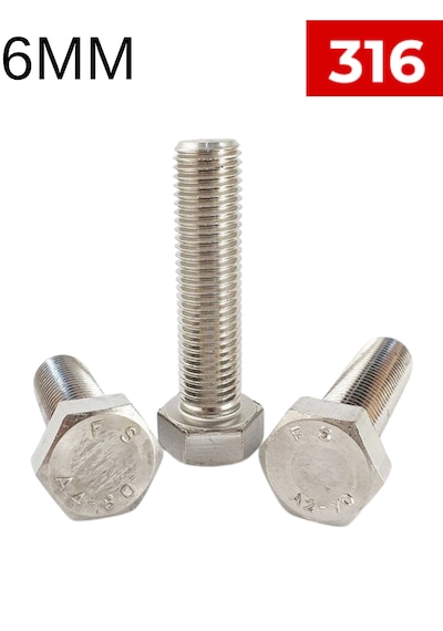 M6 Paslanmaz Civata Altıköşe Başlı Dın933 A4 Aısı 316 Kalite - 20'li Set M6 x 60