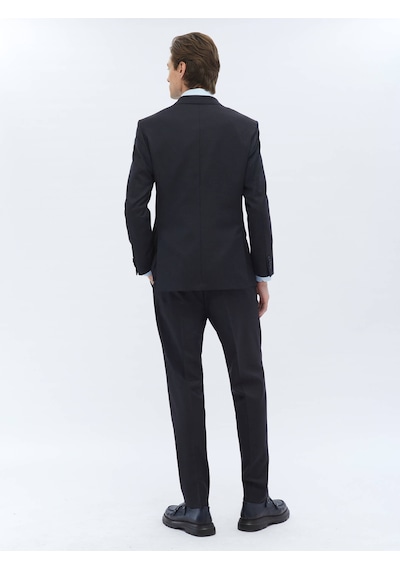 Kip Siyah Desenli Modern Fit Yün Karışımlı Takım Elbise 6 Drop Siyah