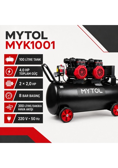 Mytol Myk1001 100 Litre 4 Hp Yağsız Yüksek Hızlı Hava Kompresörü 8 Bar