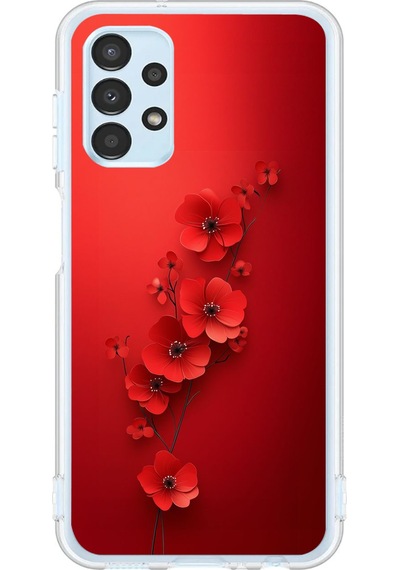 Samsung Galaxy A13 Uyumlu Kırmızı Kardelenler Baskılı Silikon Kılıf Renkli