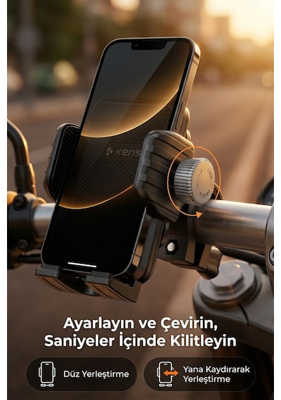Titreşim Emici Kilit 360 Ayarlanabilir Sistemli Motosiklet Ve Bisiklet Telefon Tutucu Siyah