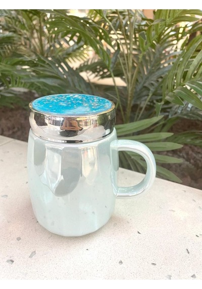 Kapağı Sulu Kupa Mug Mavi