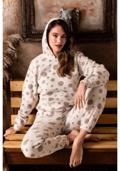 Sude K-200-64 Puantiyeli Kapüşonlu Kadın Pijama Takımı Çok Renkli